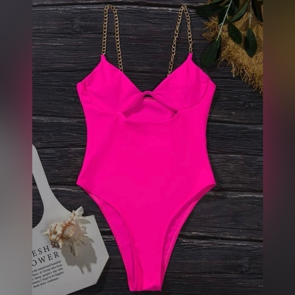 The Flamingo Cut-out Chain Linked One Piece Monokini Swimsuit - Picture 2 of 6